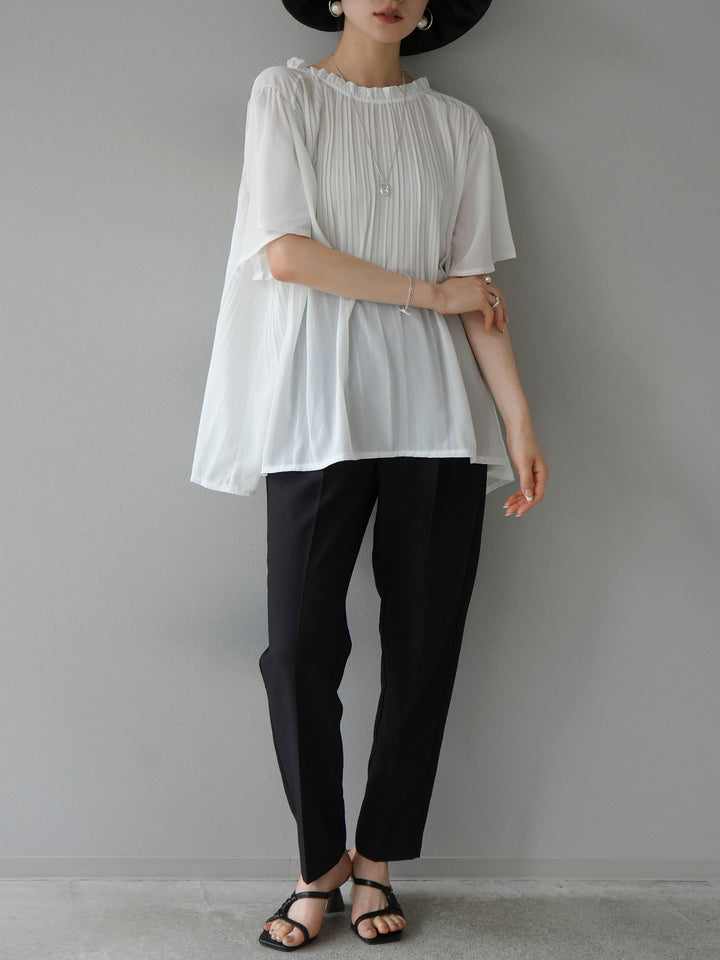 [SET] Chiffon pleated blouse + easy tapered pants (2set)