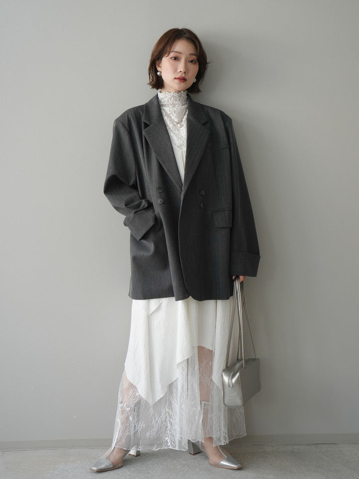 [予約]レース切替アシンメトリーワンピース/white