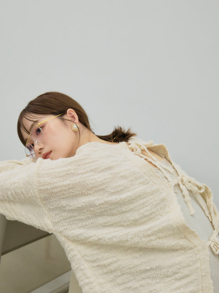 [予約]バックリボンニュアンスブークレニットプルオーバー/ivory