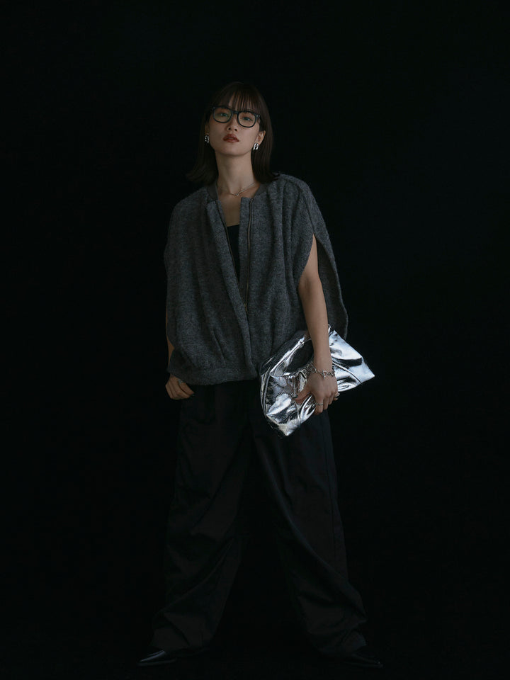 【Allure】[SET]ウール混コクーンブルゾン+タフタワイドカーブパンツ(2set)