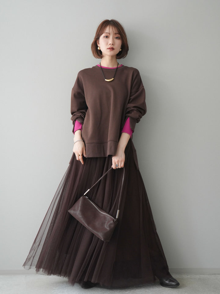 [予約]配色レイヤードデザインスエットプルオーバー/brown
