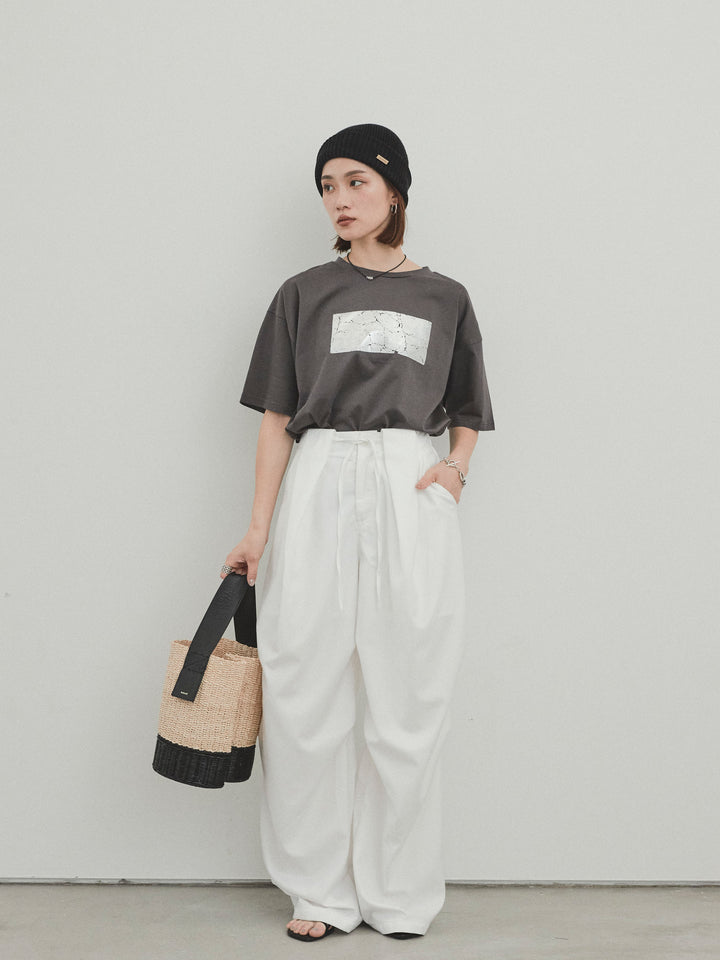 [SET]箔プリントドライタッチコットンTEE +デザインループサイドタックパンツ(2set)
