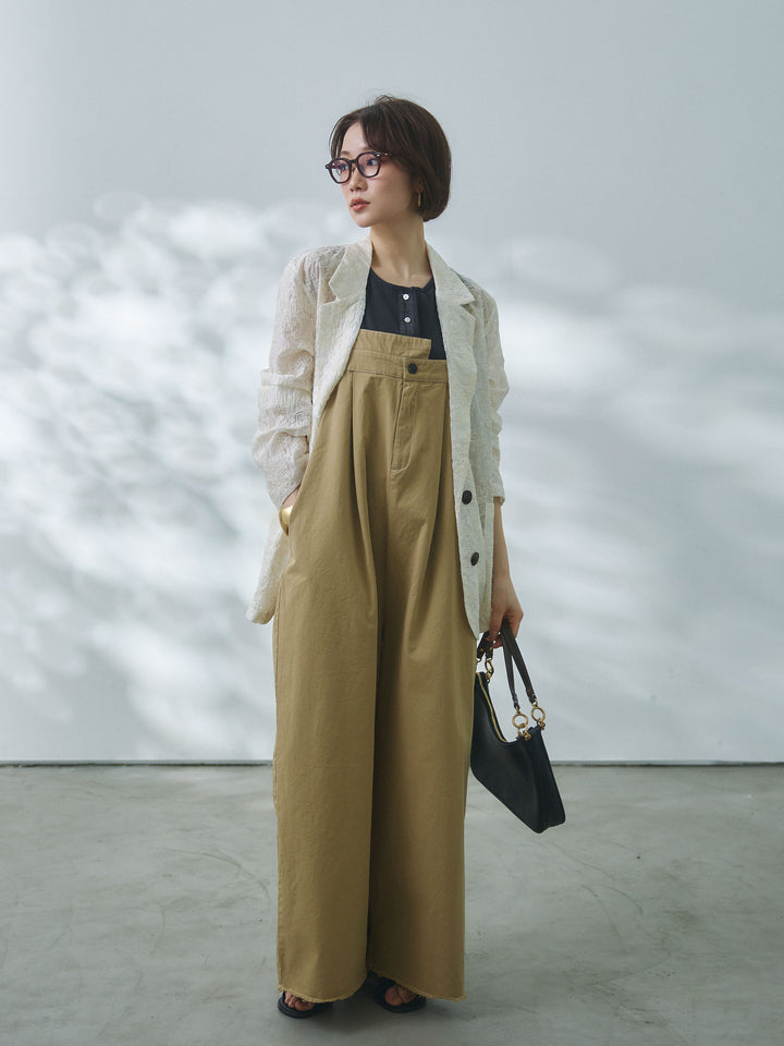 [予約]カットオフコットンツイル配色ステッチサロペット/beige