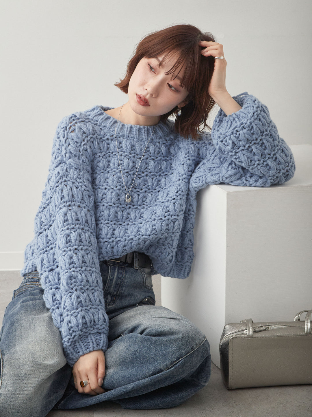 [予約]ループクロップニットトップス/blue