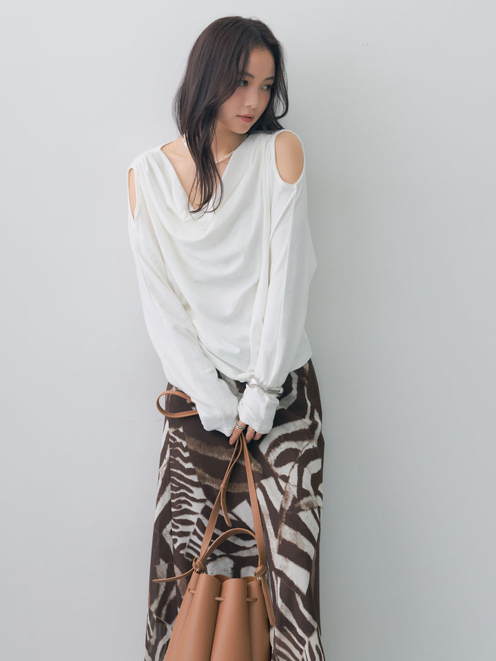 [予約]ショルダーオープンドレープネックカットソー/white