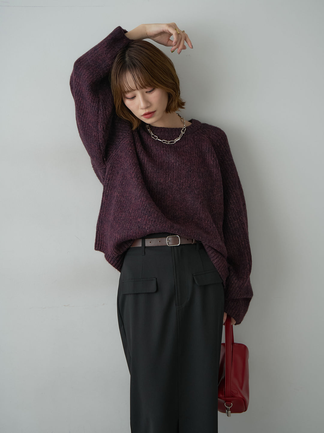[予約]メランジクルーネックワイドプルオーバー/bordeaux