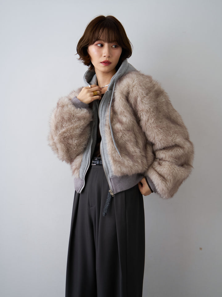 [SET]スウェットファードッキングフードブルゾン+ツイルタックワイドパンツ(2set)