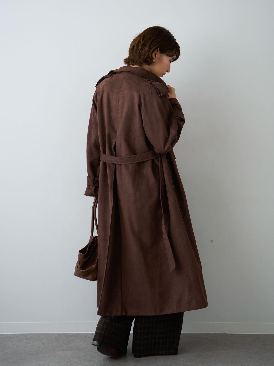 [予約]スウェードタッチロングトレンチコート/brown