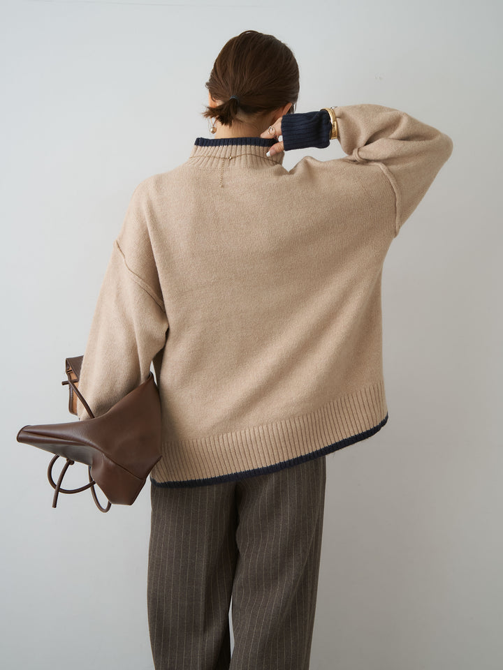 [予約]センターラインバイカラーワイドニットトップス/beige