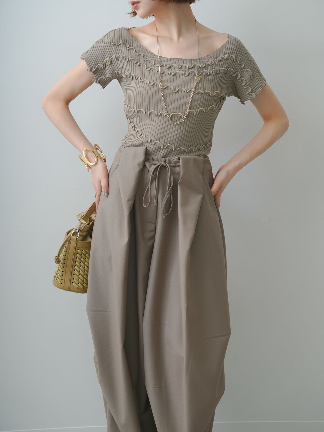 [予約]ランダムメローリブニットトップス/beige