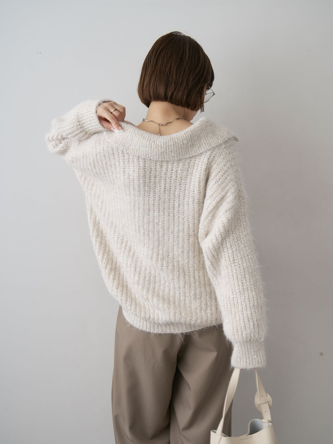 [SET]スキッパースパンリブニットトップス+ツイルタックワイドパンツ(2set)