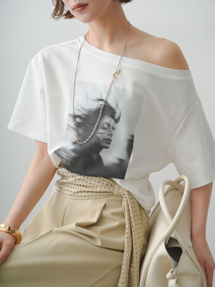[予約]ワイドネックフォトTEE/white