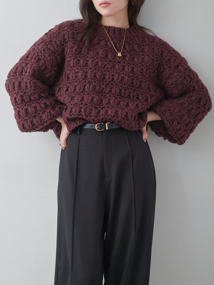 [予約]ループクロップニットトップス/bordeaux