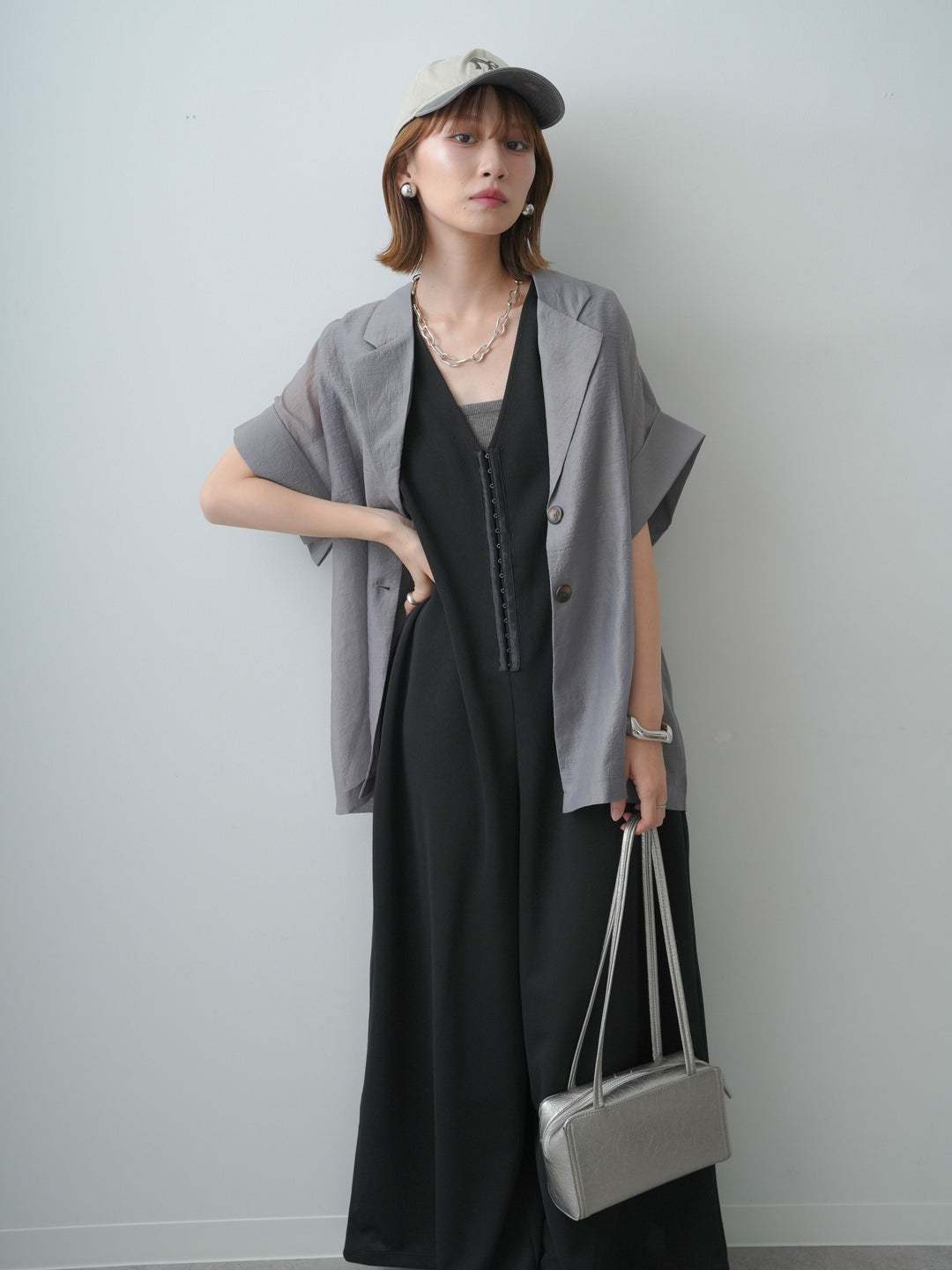 [予約]フロントホックルーズオールインワン/black