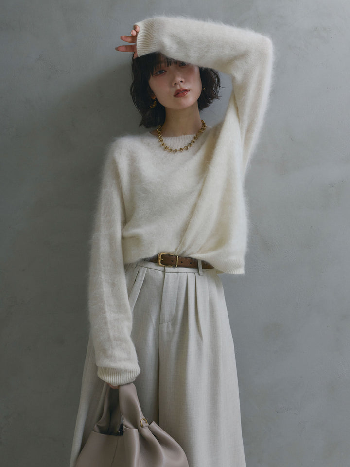 [予約]カシミア混クルーネックニットプルオーバー/white