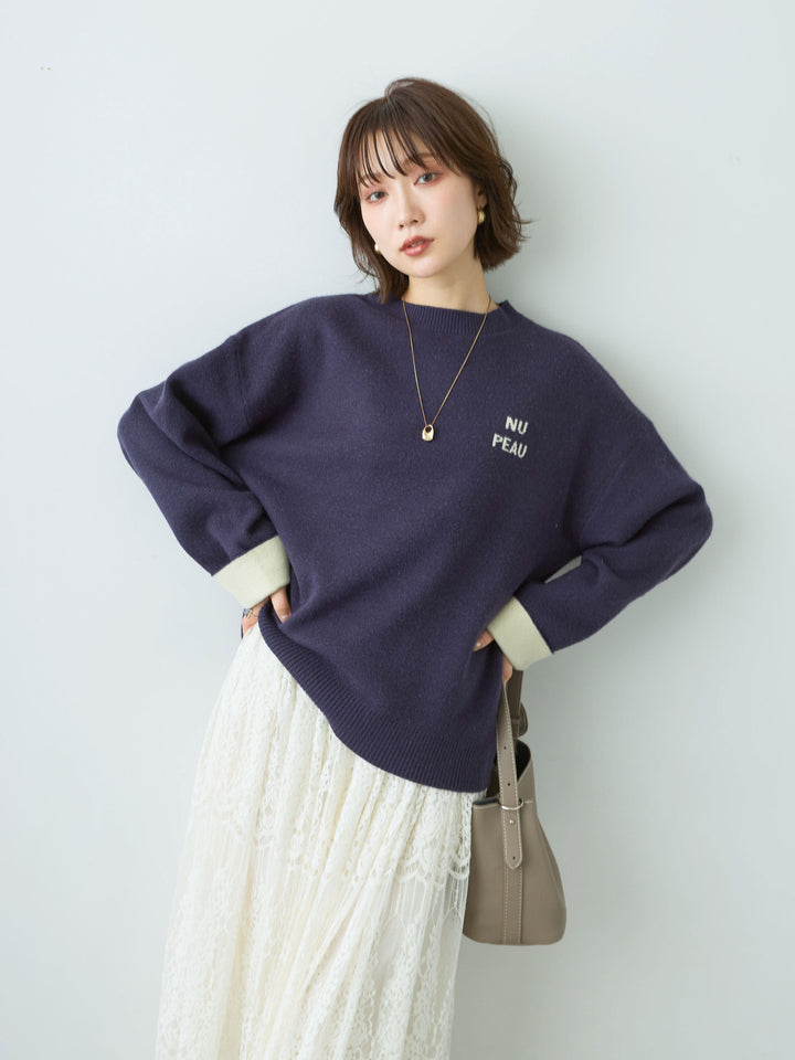 [SET]アルパカタッチバイカラーニットトップス+選べるアクセセット(2set)