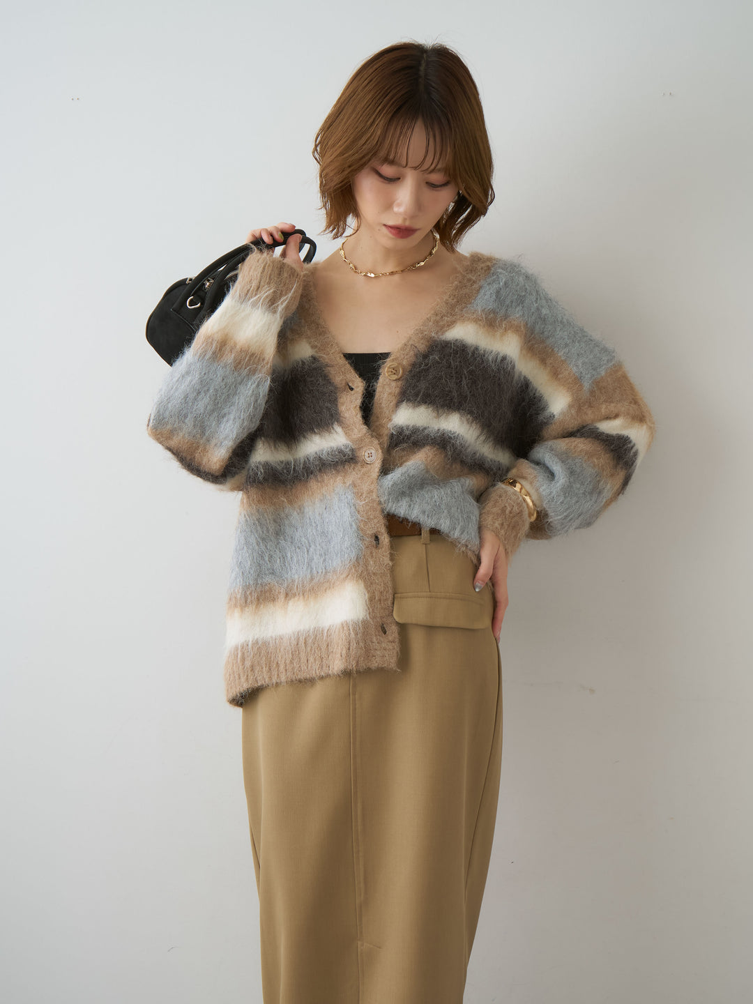 [予約]カラフルシャギーボーダーカーディガン/beige