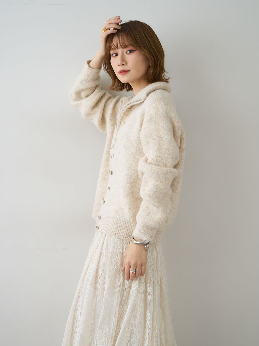 [予約]ナポレオンダブルジップニットカーディガン/beige