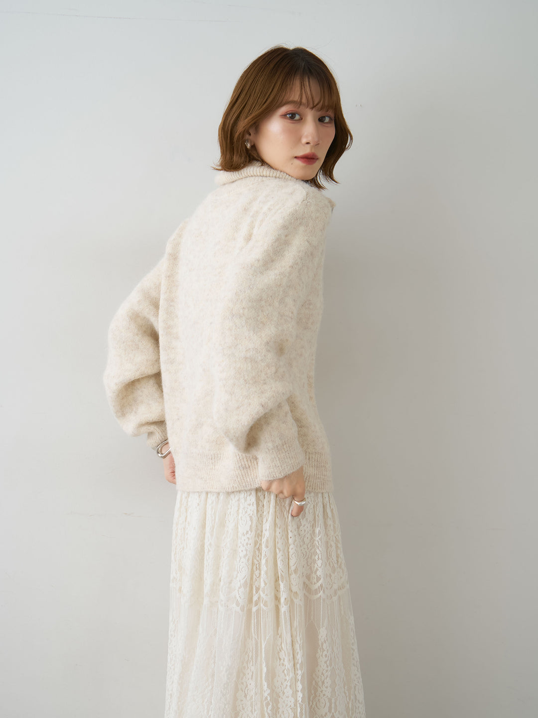 [予約]ナポレオンダブルジップニットカーディガン/beige
