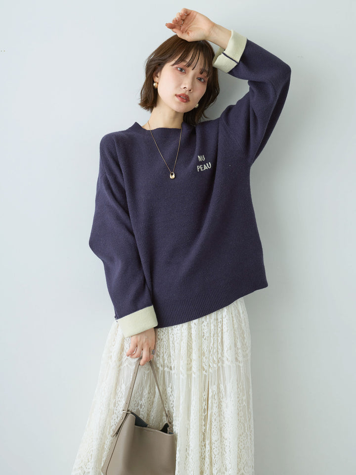 [SET]アルパカタッチバイカラーニットトップス+ベロアレースドレープフレアスカート(2set)