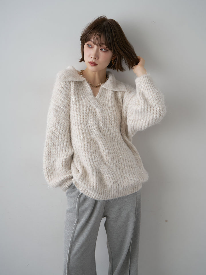 [SET]スキッパースパンリブニットトップス+2WAYデザインスウェットパンツ(2set)