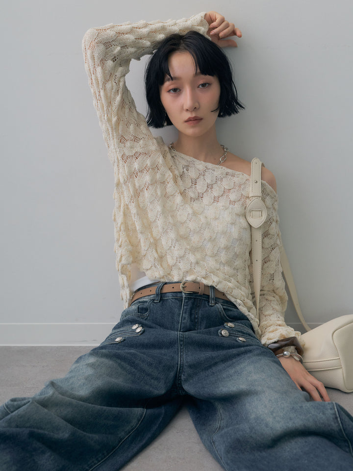 [SET]テクスチャードスカラップニットトップス+選べるアクセセット(2set)
