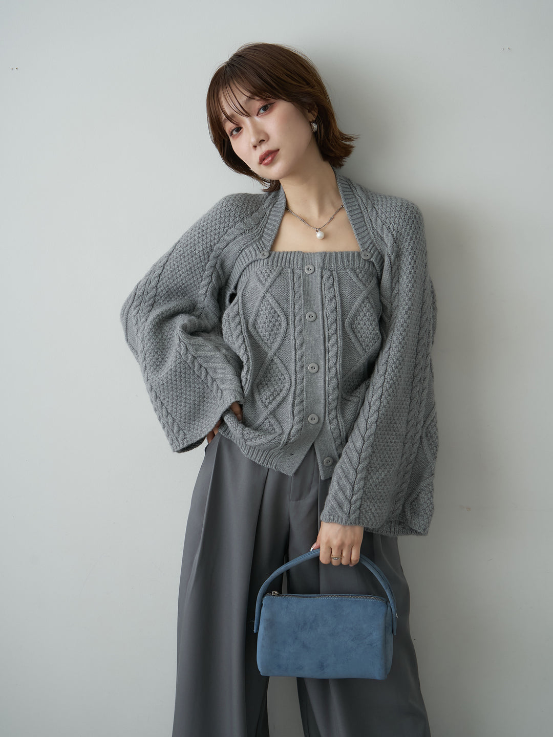 [SET]ケーブルベアトップ＆ボレロSET UP(2SET)+ベルトループデザインワイドパンツ(2set)