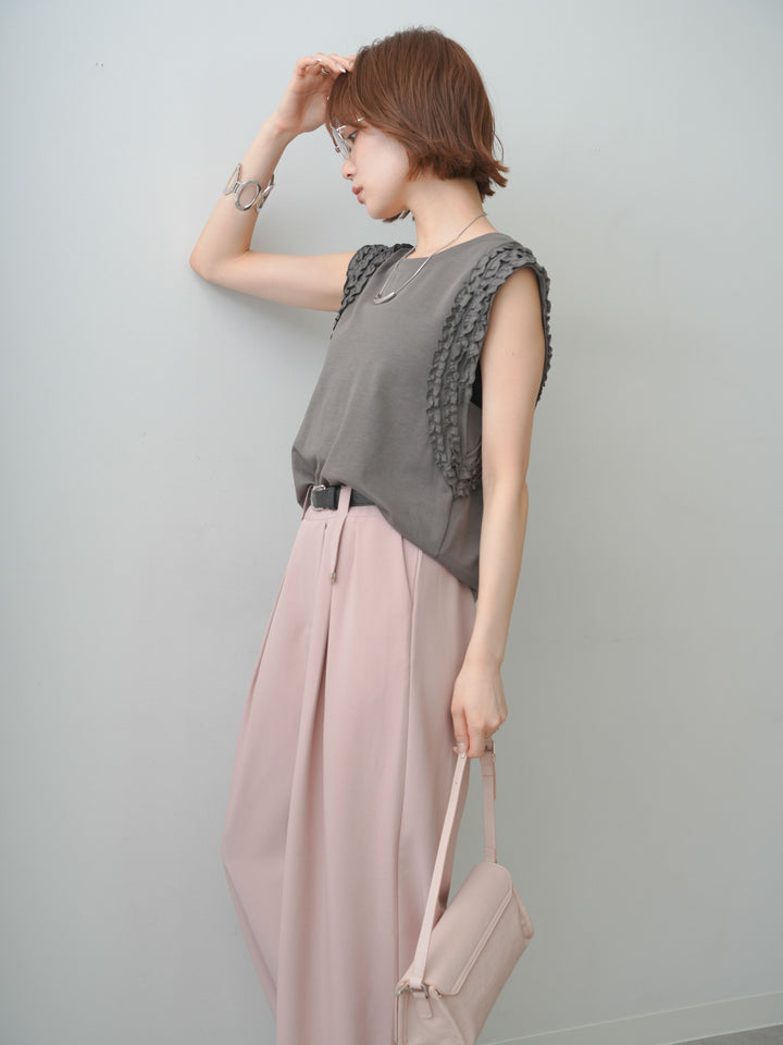 [SET]ホイップフリルフレンチTEE+ベルト付キーホルダーモチーフワイドパンツ(2set)