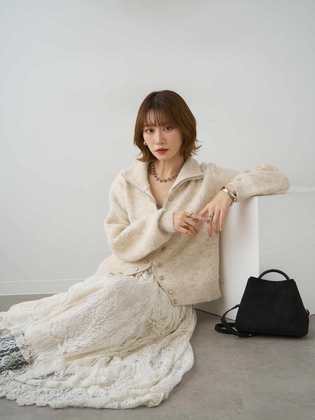[予約]ナポレオンダブルジップニットカーディガン/beige