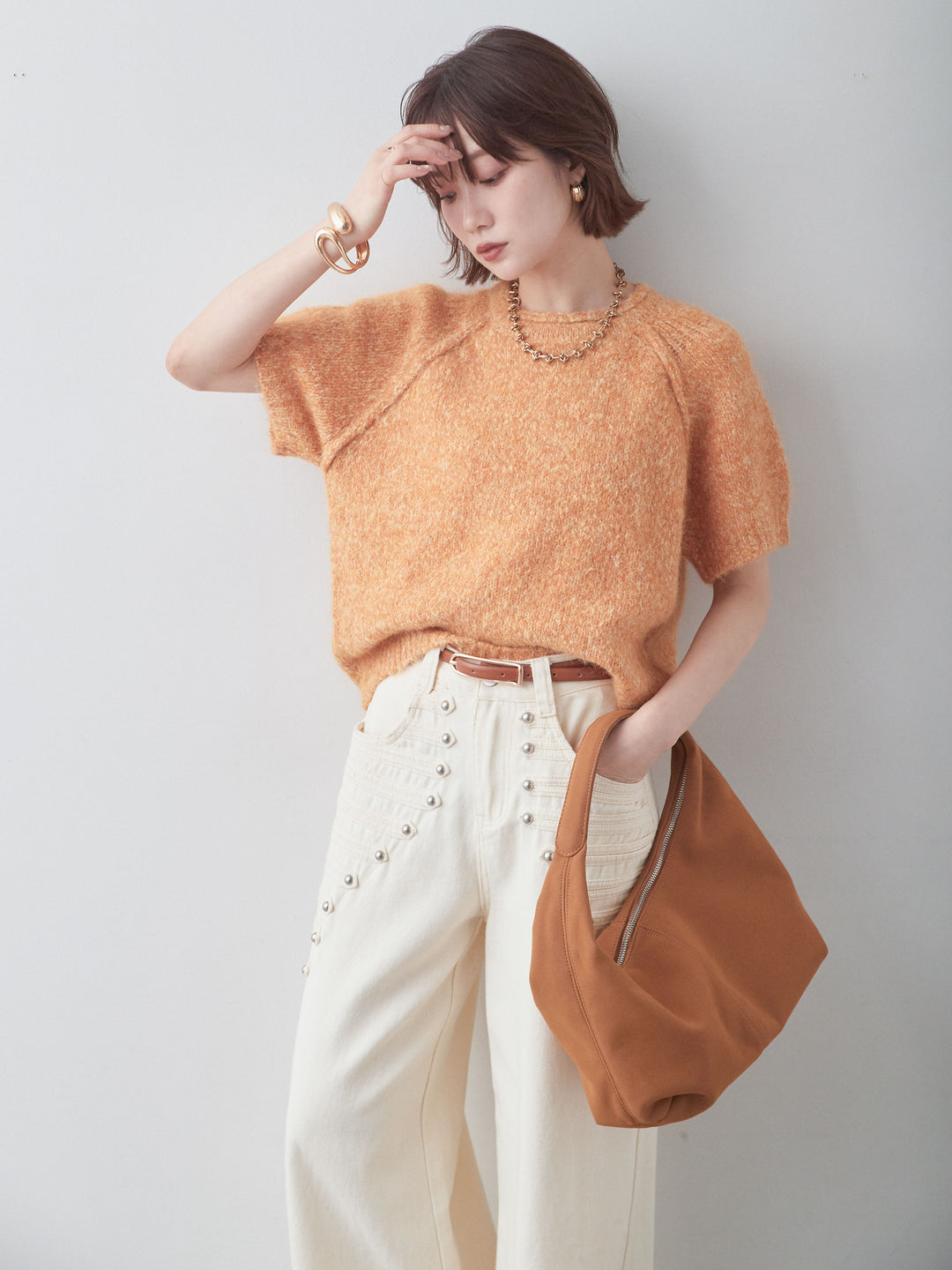 [予約]メランジショートニットトップス/orange