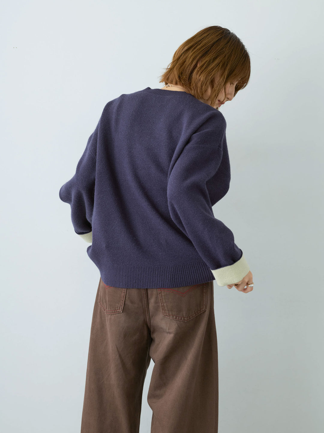 [SET]アルパカタッチバイカラーニットトップス+選べるアクセセット(2set)
