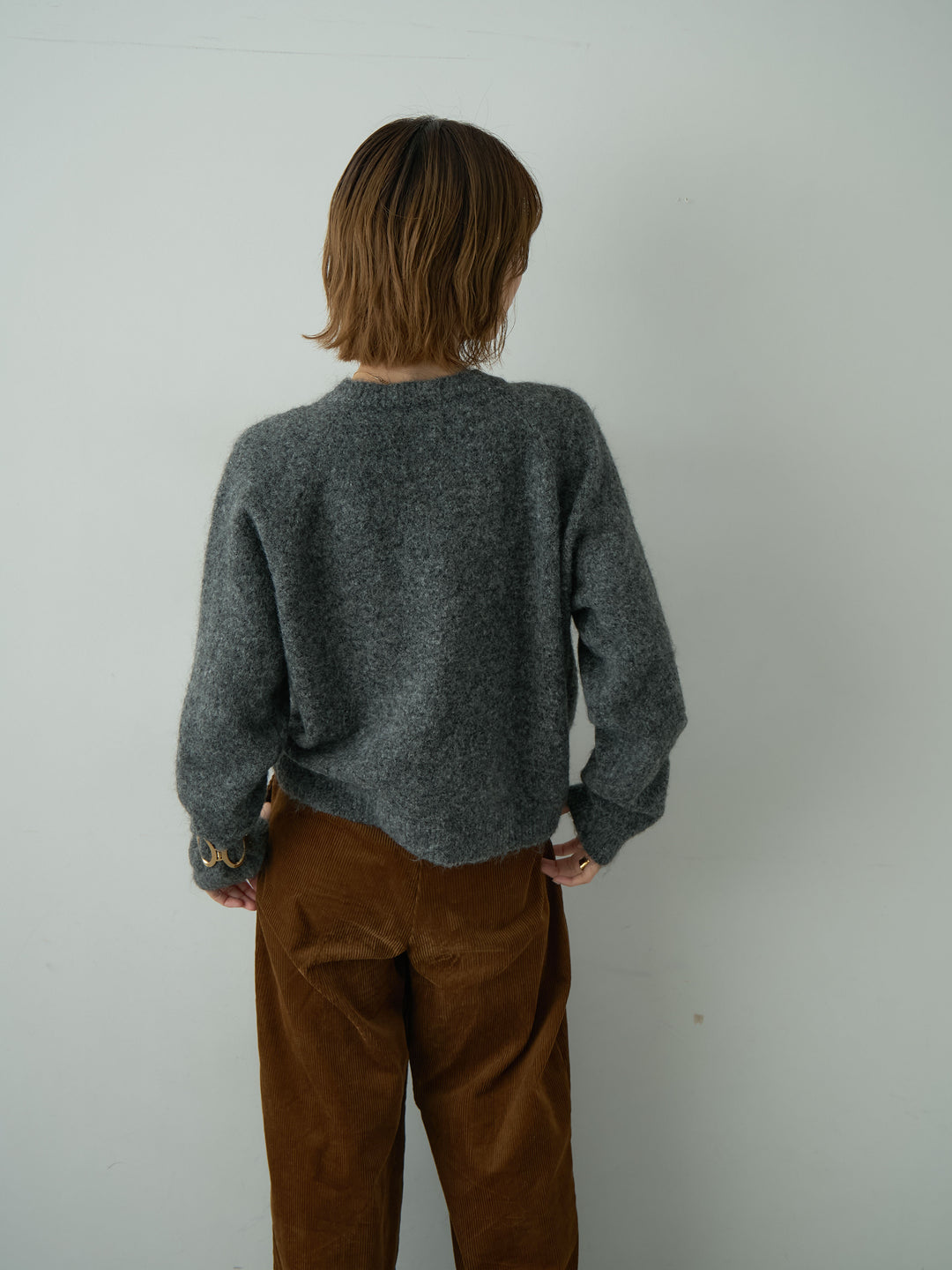 [SET]フラワーエンブロイダリーカーディガン+ベルト付コーディロイワイドストレートパンツ(2set)