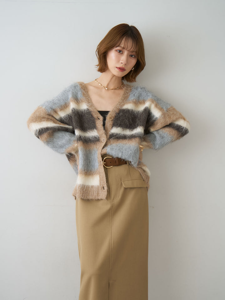 [予約]カラフルシャギーボーダーカーディガン/beige