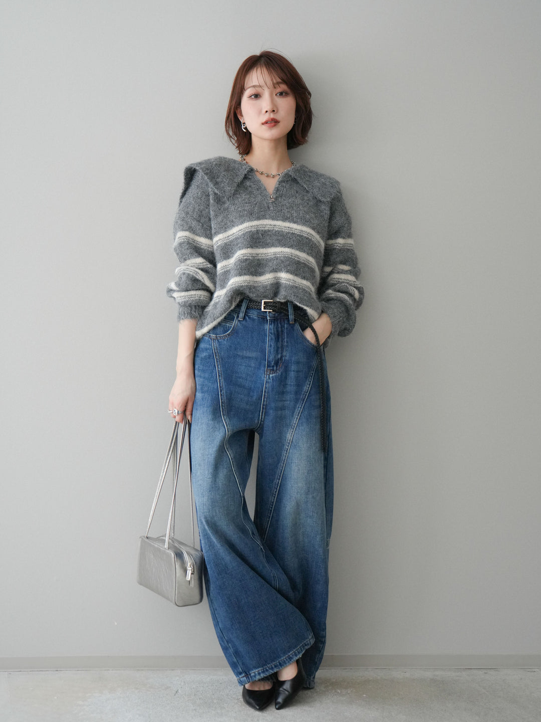 [予約]裏起毛加工デニムカーブパンツ/blue