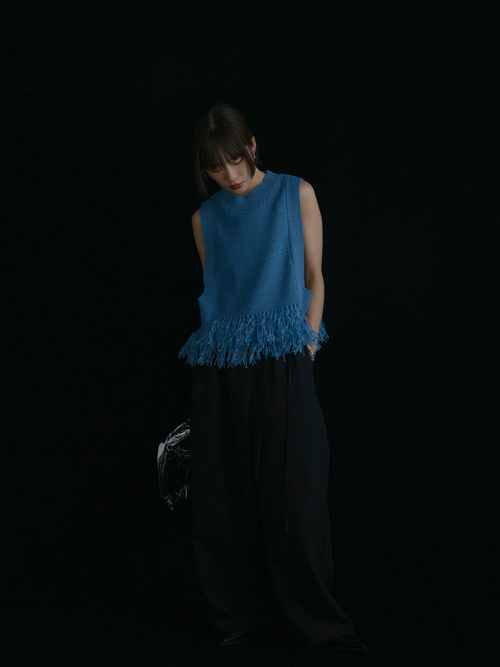 【Allure】[SET]フェザーヤーンニットベスト+ラップデザインタックワイドパンツ(2set)
