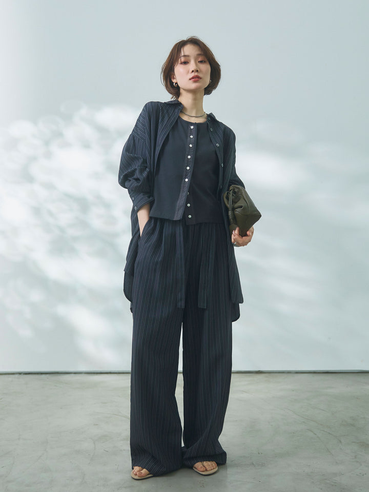 【Allure】[SET]ストライプオーバーシャツ+ストライプオーバーシャツ(2set)