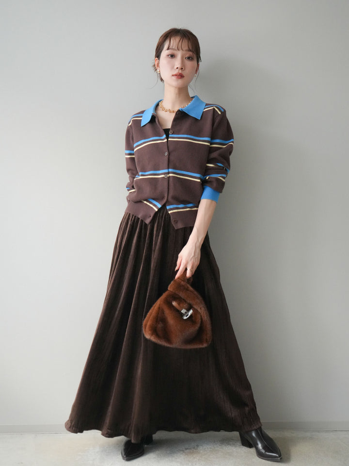 [予約]ワッシャーベロアプリーツスカート/brown