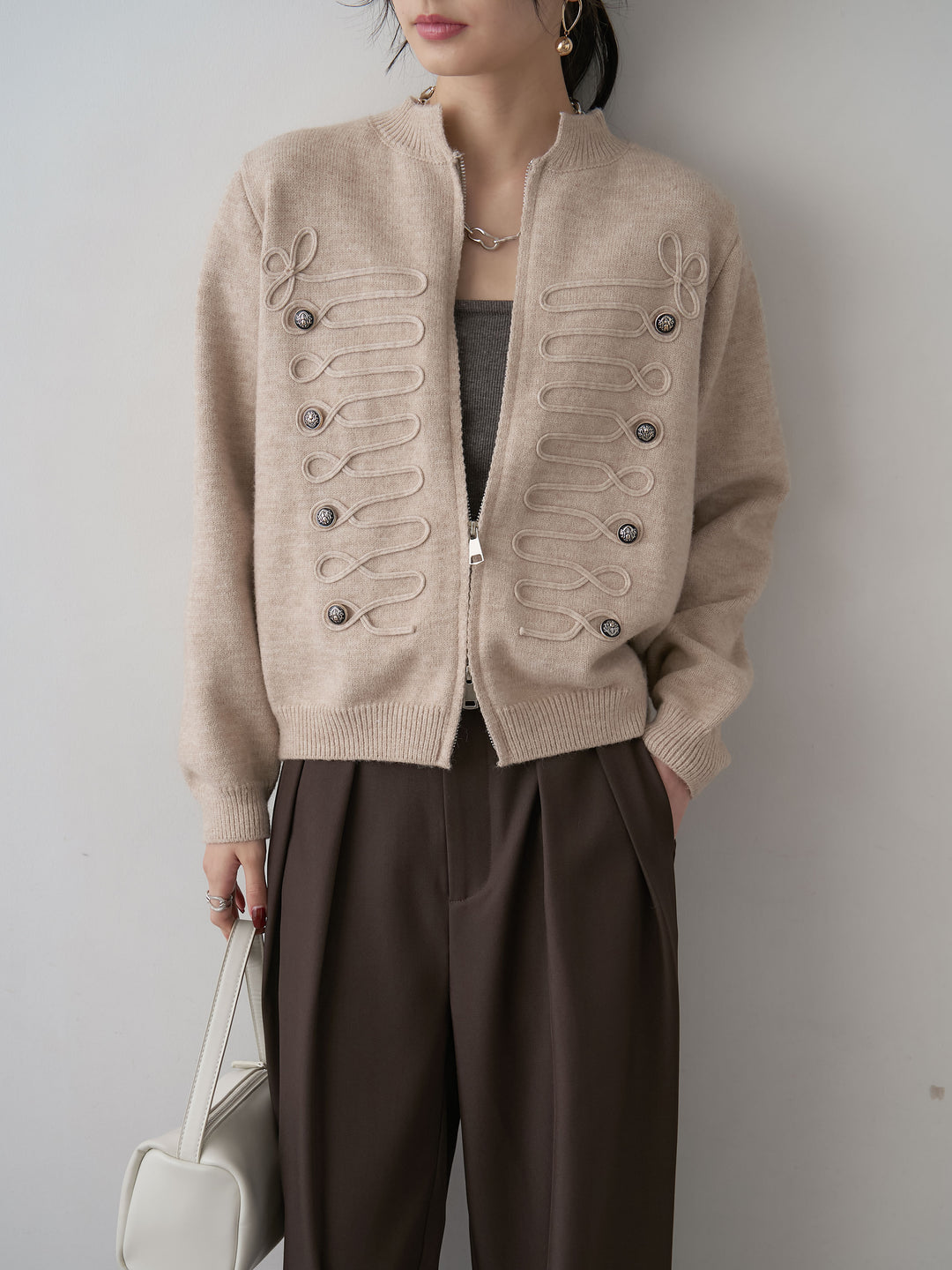 [予約]ナポレオンWジップニットカーディガン/beige