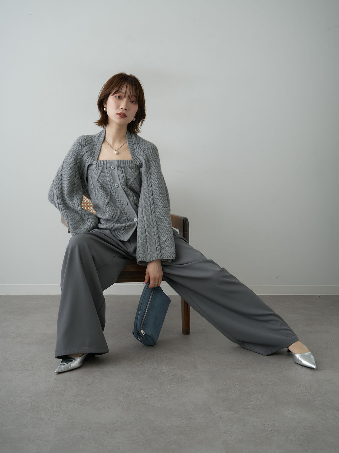 [SET]ケーブルベアトップ＆ボレロSET UP(2SET)+ベルトループデザインワイドパンツ(2set)