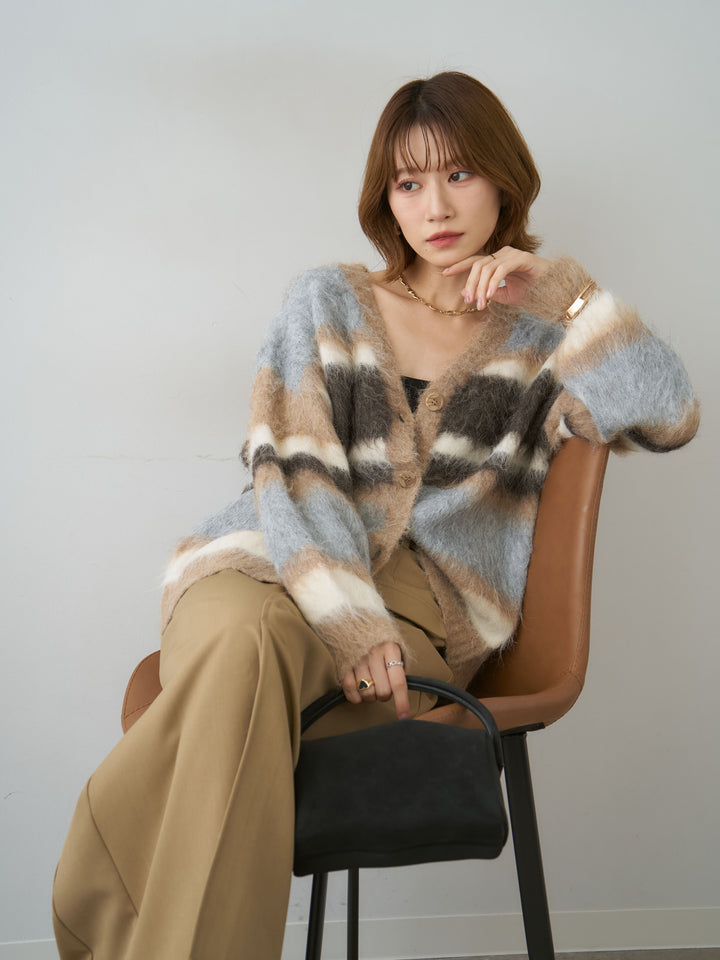 [予約]カラフルシャギーボーダーカーディガン/beige
