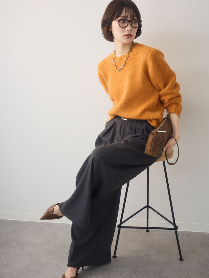 [予約]ソフトヘアリークルーネックニットトップス/orange