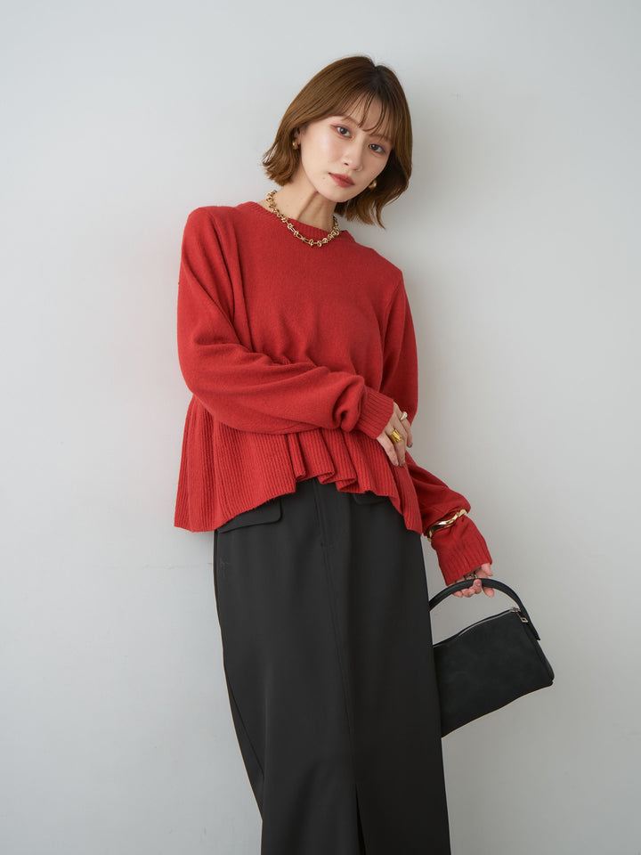 [SET]ペプラムニットプルオーバー+選べるアクセセット(2set)