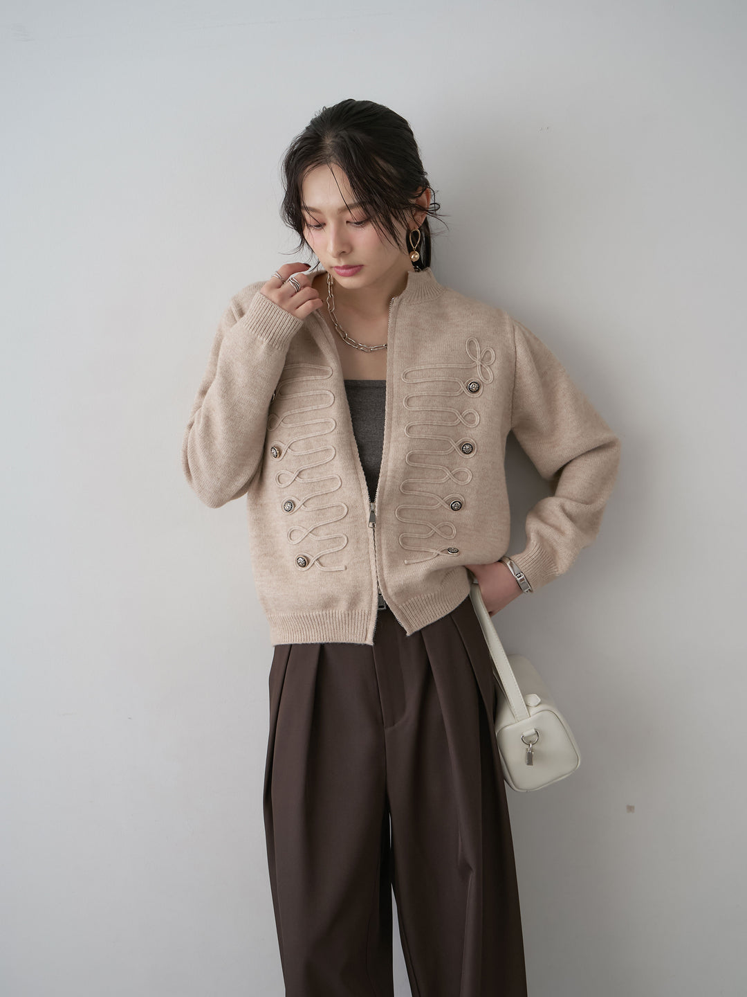 [予約]ナポレオンWジップニットカーディガン/beige