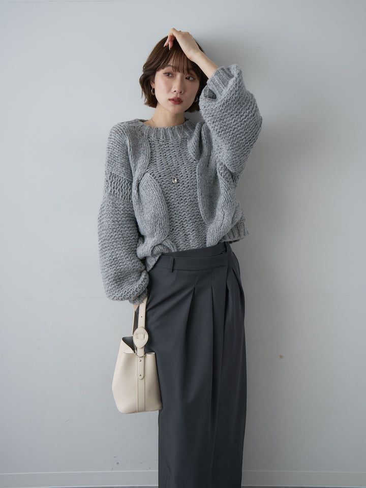 [予約]チャンキーケーブルニットトップス/gray