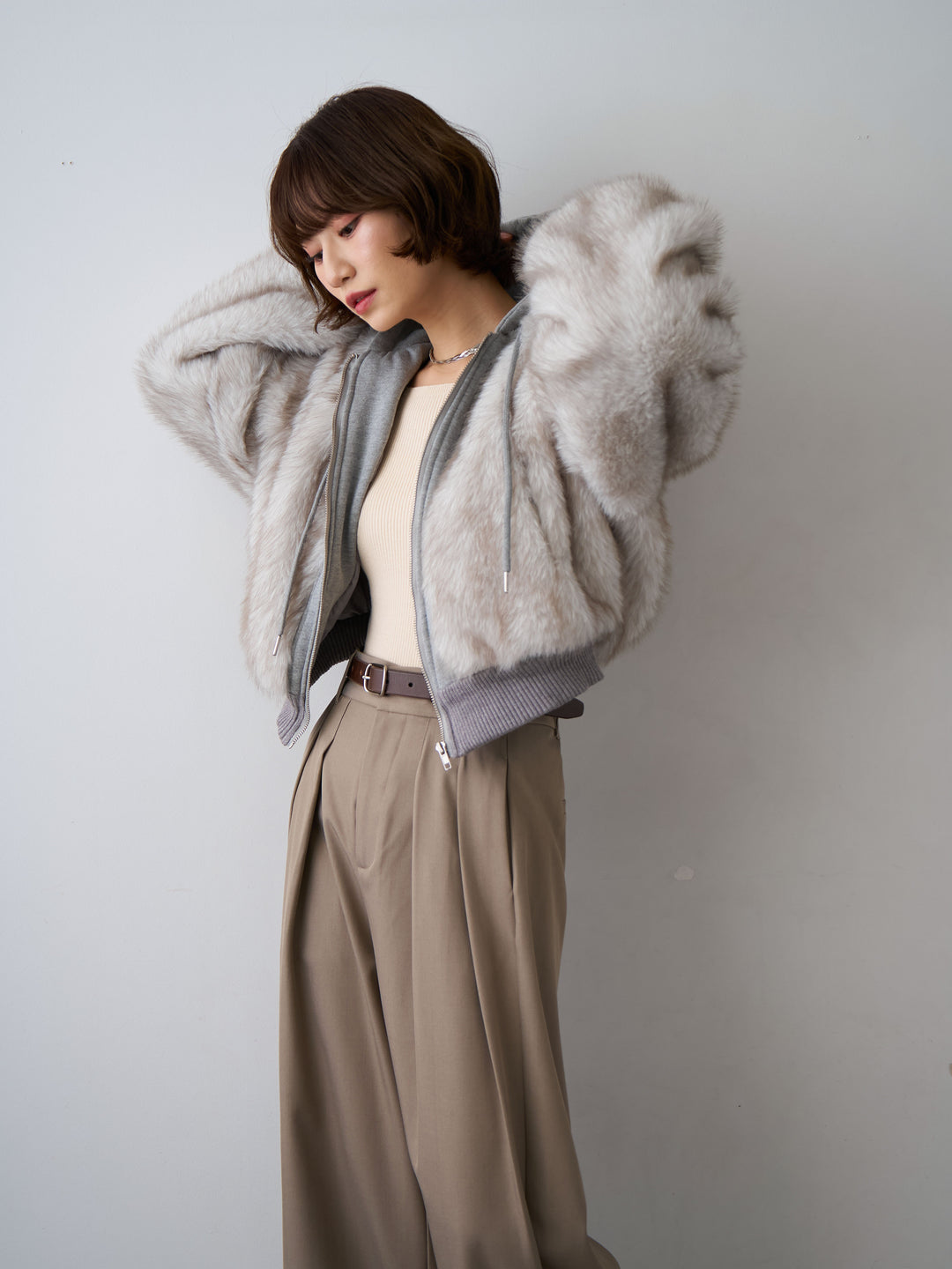 [SET]スウェットファードッキングフードブルゾン+選べるアクセセット(2set)
