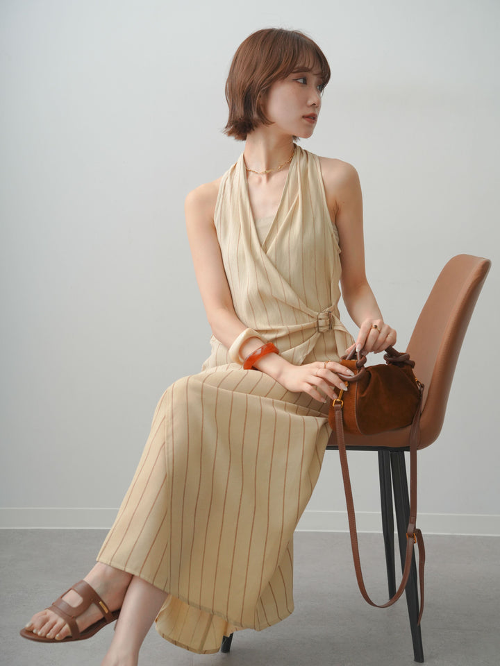 [予約]ストライプカシュクールジレ/beige