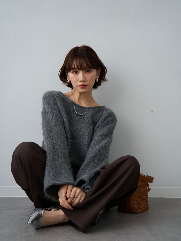 [SET]ボートネックシャギーオーバーニットトップス+選べるアクセセット(2set)