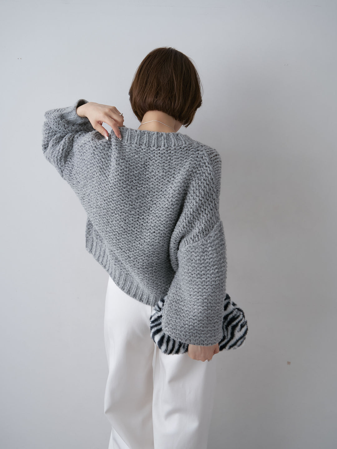[予約]チャンキーケーブルニットトップス/gray