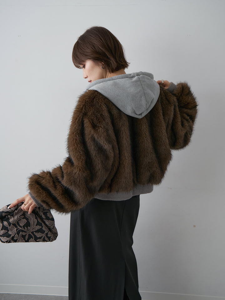 [予約]スウェットファードッキングフードブルゾン/brown