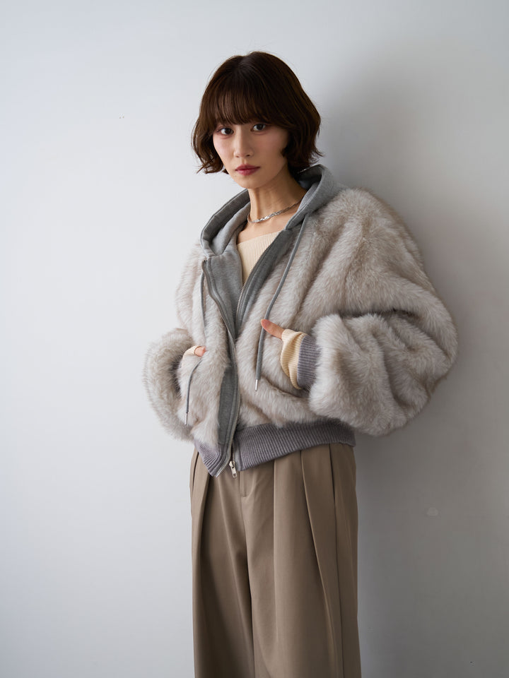 [SET]スウェットファードッキングフードブルゾン+ツイルタックワイドパンツ(2set)